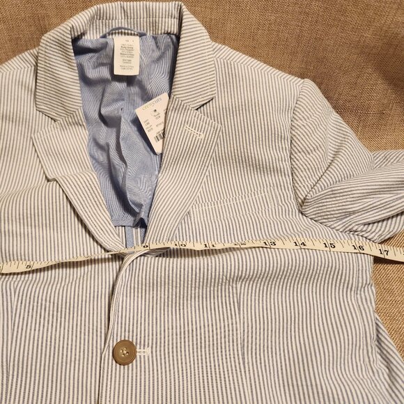J CREW CREWCUTS THOMPSON Blue Seersucker Stripe Cotton Blazer Jacket Youth 12 - Picture 4 of 16